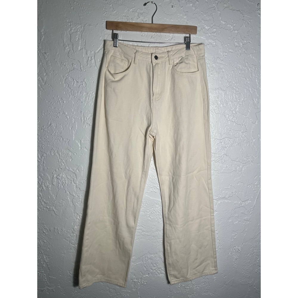 DAZY Wide Leg Jeans XL Cream Ecru High Rise Cotton Denim Pants